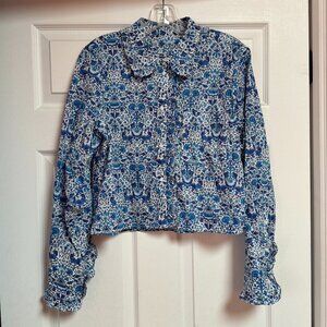 Blue Floral Ruffly J.Crew Blouse